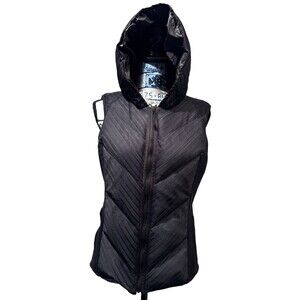 Blanc Noir Down Running Vest Chevron Mesh Reflective Hooded Zip Front Black L
